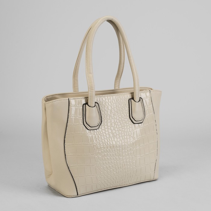 Сумка женская на молнии, 1 отдел с перегородкой, наружный карман, молочный