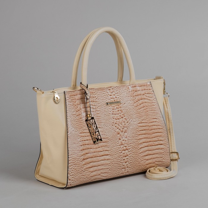 Сумка женская на молнии, 1 отдел с перегородкой, длинный ремень, цвет бежевый