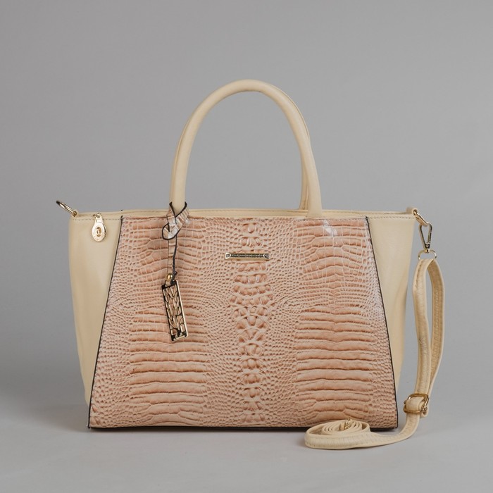 Сумка женская на молнии, 1 отдел с перегородкой, длинный ремень, цвет бежевый