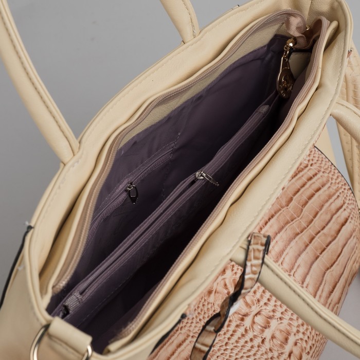 Сумка женская на молнии, 1 отдел с перегородкой, длинный ремень, цвет бежевый