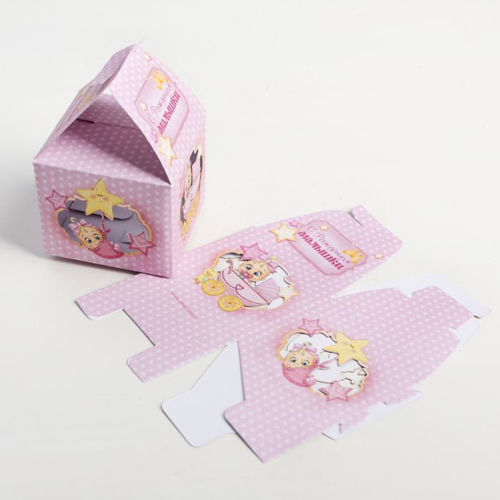Коробка складная бонбоньерка "С Рождением малышки", 7 х 7 х 10 см
