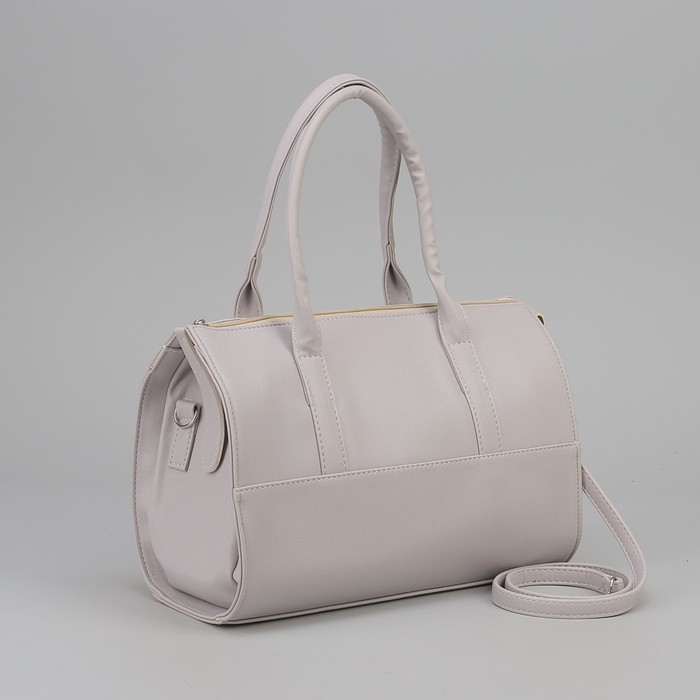 Сумка женская на молнии, 1 отдел, длинный ремень, серая