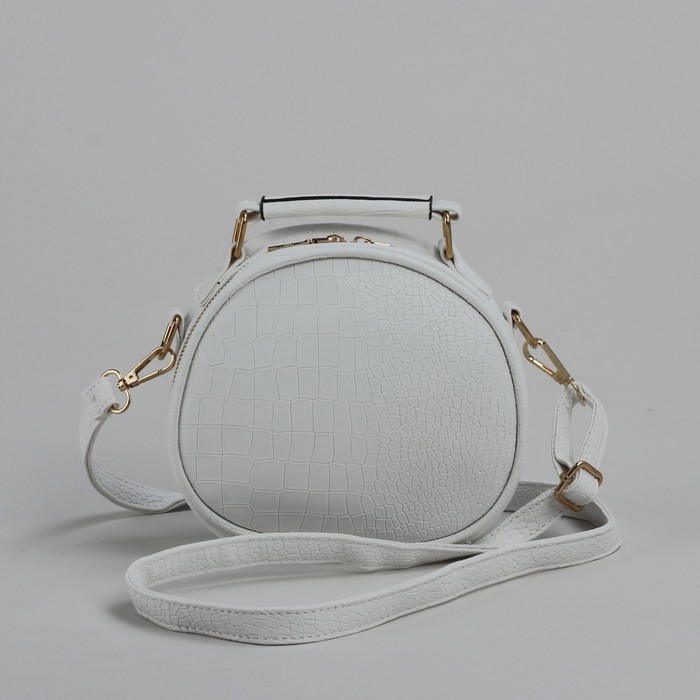 Сумка женская на молнии, 1 отдел, длинный ремень, белый