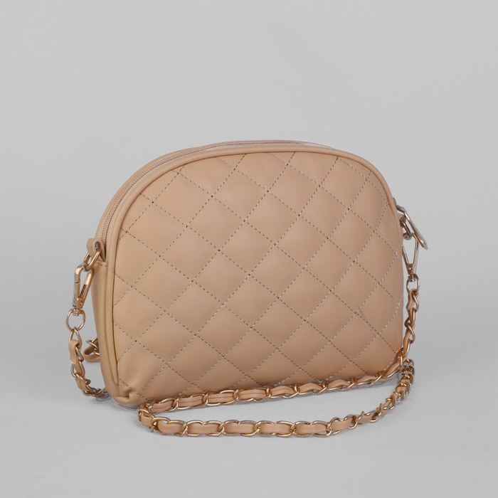 Сумка женская на молнии, 1 отдел, длинный ремень, бежевый