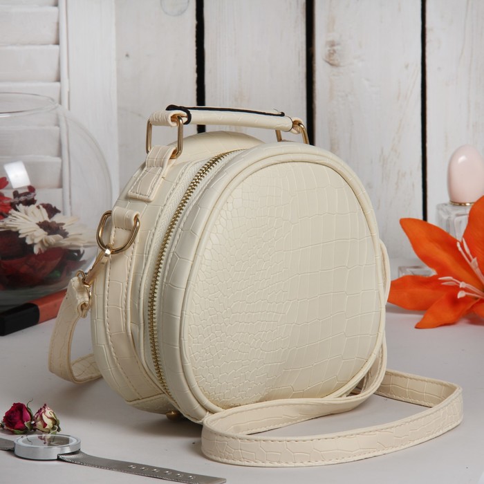 Сумка женская на молнии, 1 отдел, длинный ремень, молочный