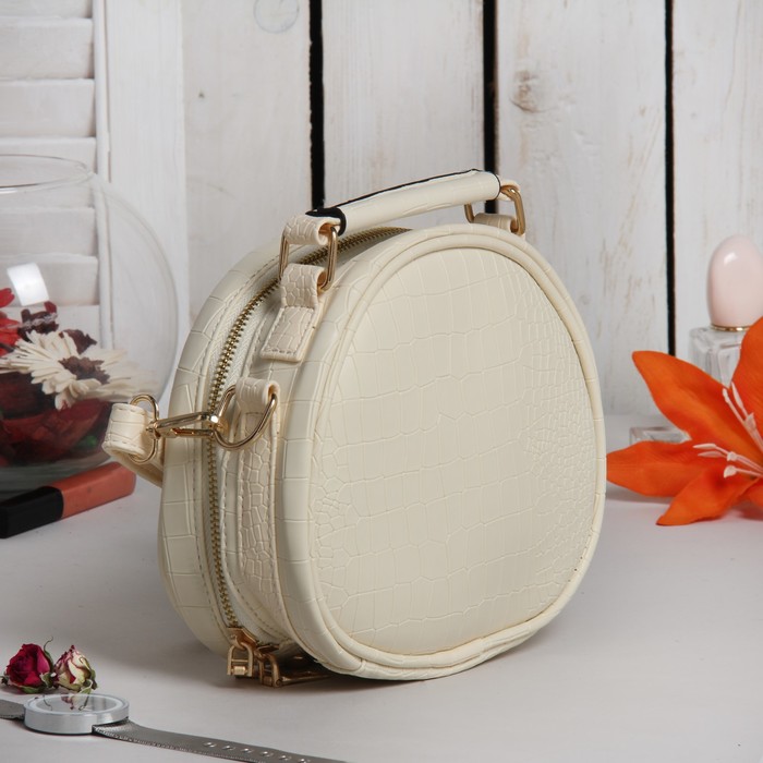 Сумка женская на молнии, 1 отдел, длинный ремень, молочный