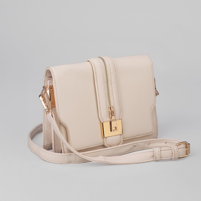 Сумка женская, 1 отдел с перегородкой, длинный ремень, молочный