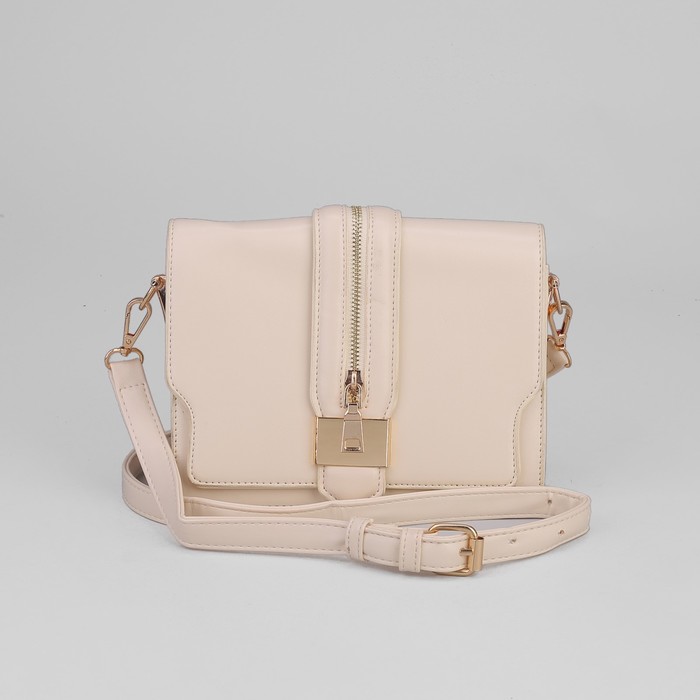 Сумка женская, 1 отдел с перегородкой, длинный ремень, молочный