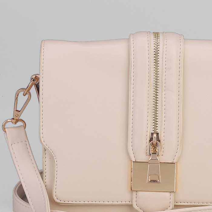 Сумка женская, 1 отдел с перегородкой, длинный ремень, молочный