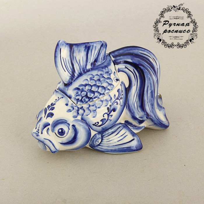 Шкатулка «Рыба», гжель, кобальт