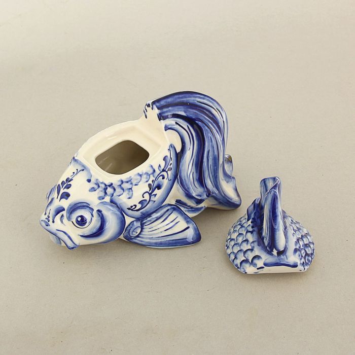 Шкатулка «Рыба», гжель, кобальт