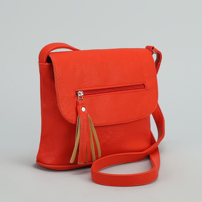 Сумка женская на молнии, 1 отдел, 2 наружных кармана, длинный ремень, цвет коралловый
