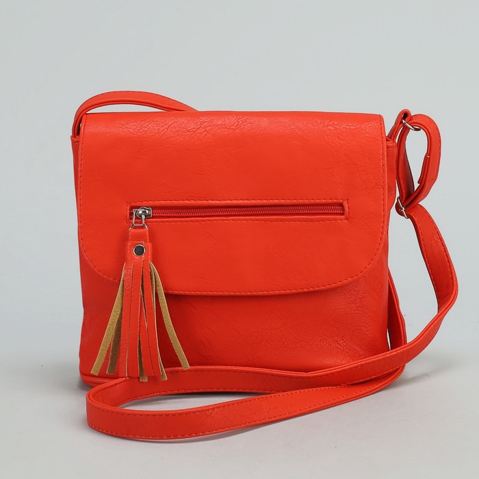 Сумка женская на молнии, 1 отдел, 2 наружных кармана, длинный ремень, цвет коралловый