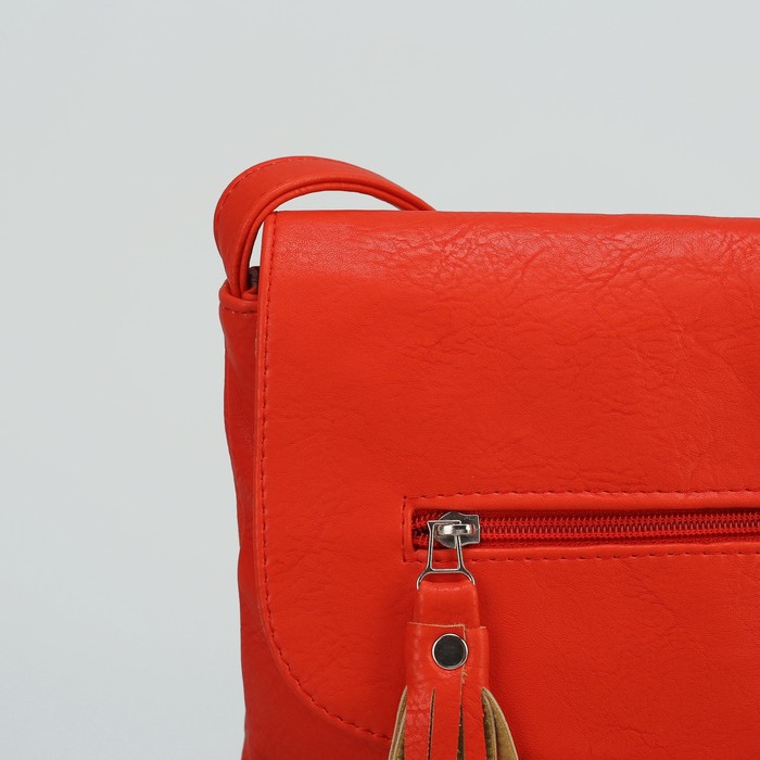 Сумка женская на молнии, 1 отдел, 2 наружных кармана, длинный ремень, цвет коралловый