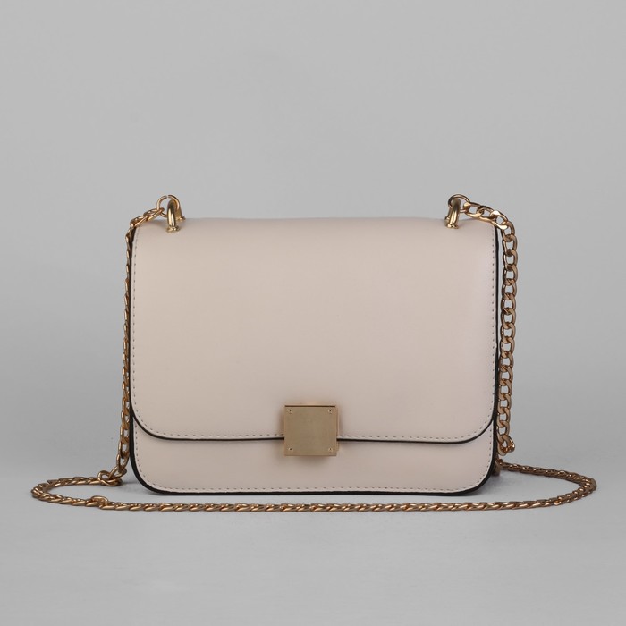 Сумка женская на клапане, 2 отдела, длинная цепочка, молочный