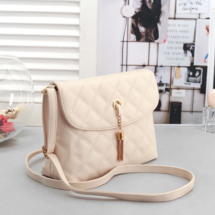 Сумка женская на молнии, 1 отдел, длинный ремень, молочный