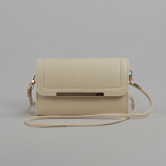 Сумка женская на клапане, 1 отдел с перегородкой, длинный ремень, цвет бежевый