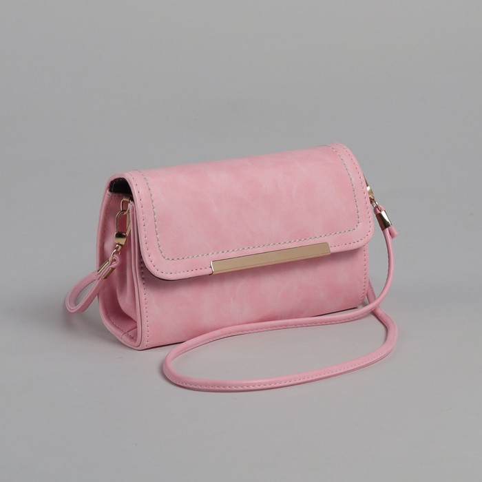 Сумка женская на клапане, 1 отдел с перегородкой, длинный ремень, розовый