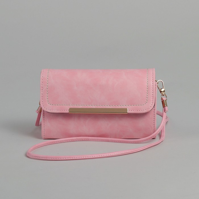 Сумка женская на клапане, 1 отдел с перегородкой, длинный ремень, розовый