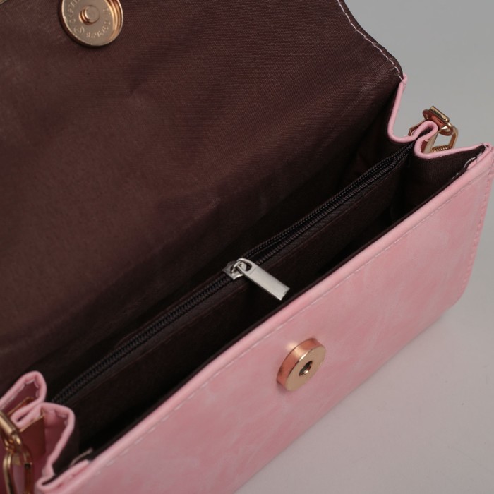 Сумка женская на клапане, 1 отдел с перегородкой, длинный ремень, розовый
