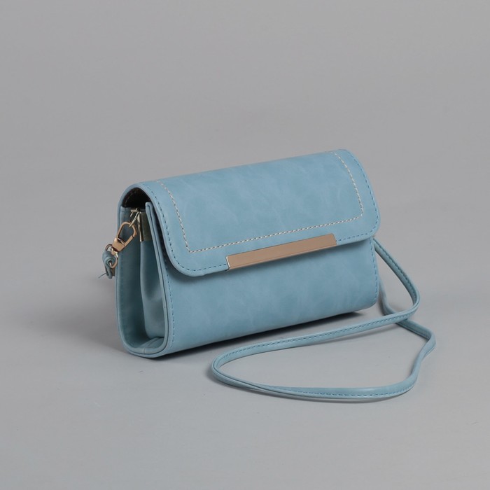 Сумка женская на клапане, 1 отдел с перегородкой, длинный ремень, голубой