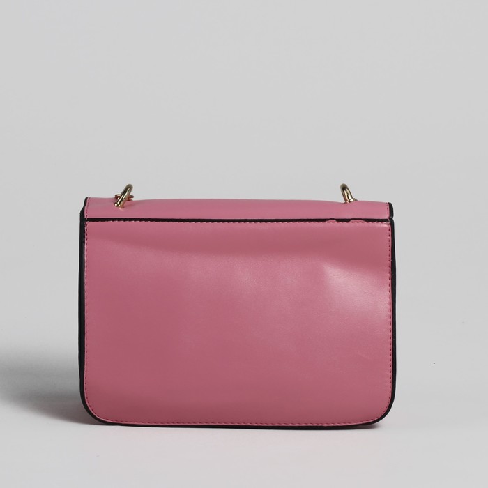 Сумка женская на клапане, 2 отдела, длинная цепочка, розовый