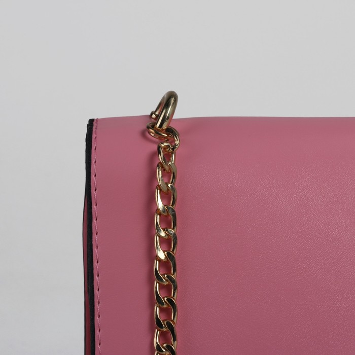 Сумка женская на клапане, 2 отдела, длинная цепочка, розовый