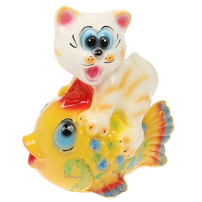 Копилка "Котёнок на рыбе" глянец