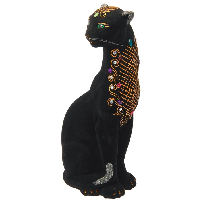 Копилка "Пантера" флок, чёрная, орнамент микс