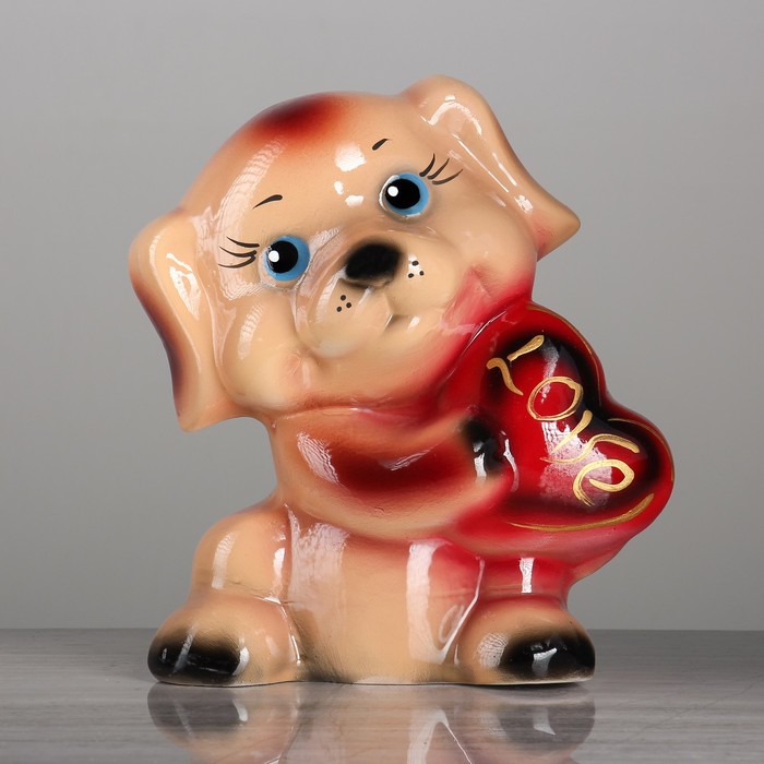 Копилка "Собака с сердцем" глянец, белая, микс