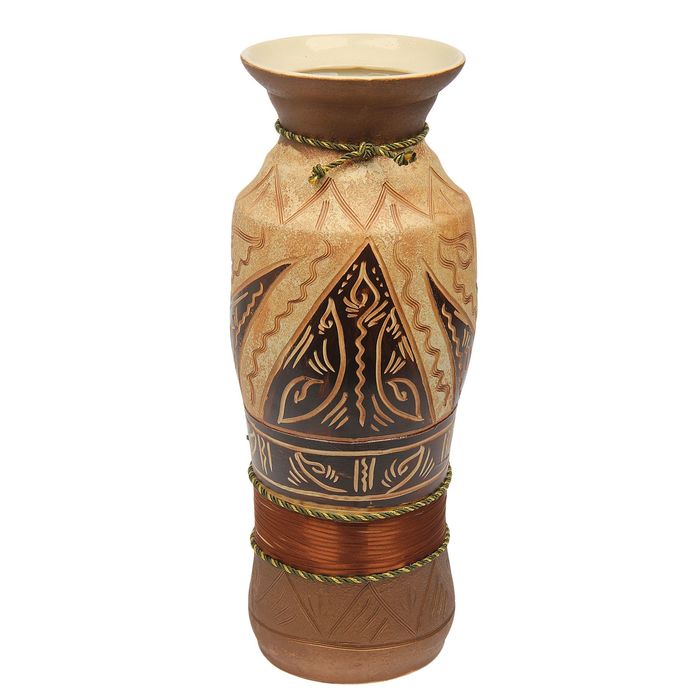Ваза напольная "Весна" ангоб, коричневая лента, микс