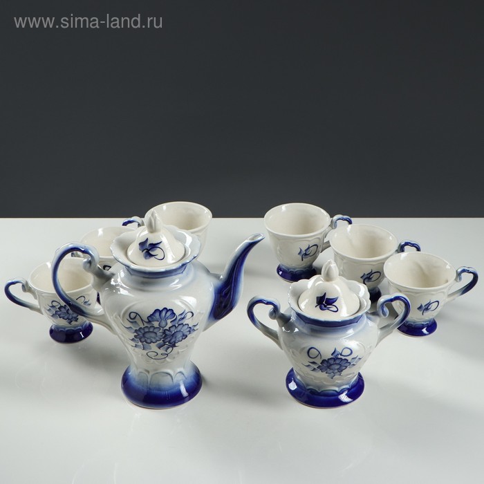 фото Чайный сервиз "ева", 8 предметов: чайник 1 л, сахарница 0.8 л, кружки 0.2 л керамика ручной работы