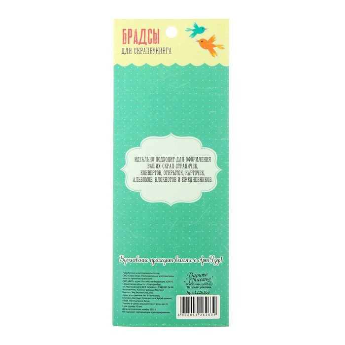 Набор брадсов для скрапбукинга "Насекомые" 15 шт., микс