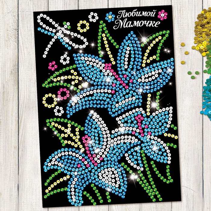 Аппликация пайетками "Лилии" с клеевым слоем + 6 цветов пайеток