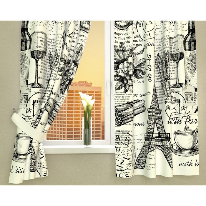 Фотошторы кухонные "Вырезка из журнала", 145 х 160 см, 2 шт., габардин, п/э