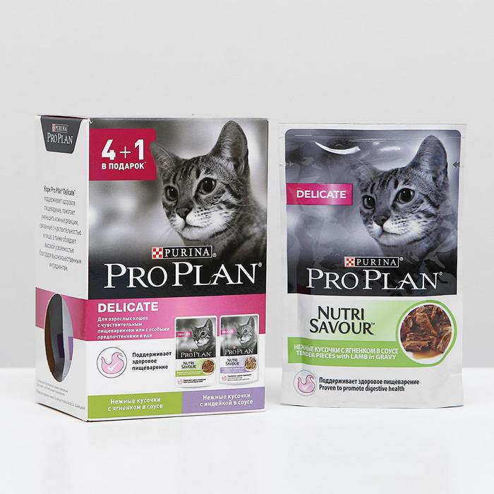 

Акция 4+1! Влажный корм PRO PLAN Delicate для кошек, индейка/ягненок, пауч, 5 х 85 г