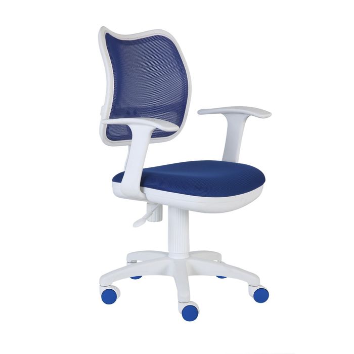 Кресло Бюрократ, с подлокотником, синий, спинка сетка, белый пластик, CH-W797/BL/TW-10 кресло бюрократ ch w797 bl tw 10 синий