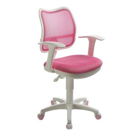 Кресло Бюрократ, с подлокотникам, розовый, спинка сетка, белый пластик, CH-W797/PK/TW-13A Ош