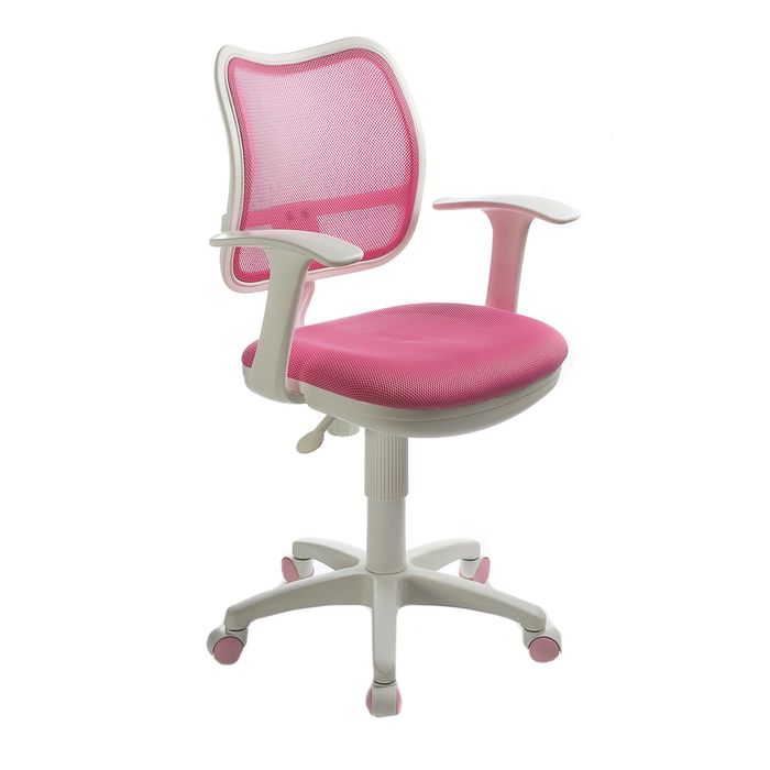 Кресло Бюрократ, с подлокотникам, розовый, спинка сетка, белый пластик, CH-W797/PK/TW-13A кресло бюрократ ch w296nx белое розовое спинка сетка