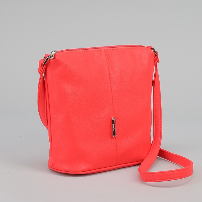 Сумка женская на молнии, 1 отдел, 1 наружный карман, длинный ремень, цвет коралловый