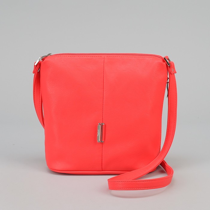 Сумка женская на молнии, 1 отдел, 1 наружный карман, длинный ремень, цвет коралловый