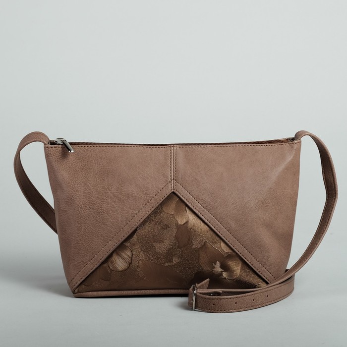 Сумка женская на молнии, 1 отдел, 1 наружный карман, бежевая