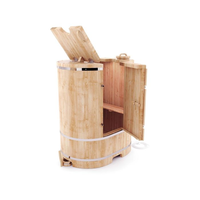 Кедровая фитобочка овальная "НЕО" с парогенератором 130x78x115, толщина стенки 2,5 см