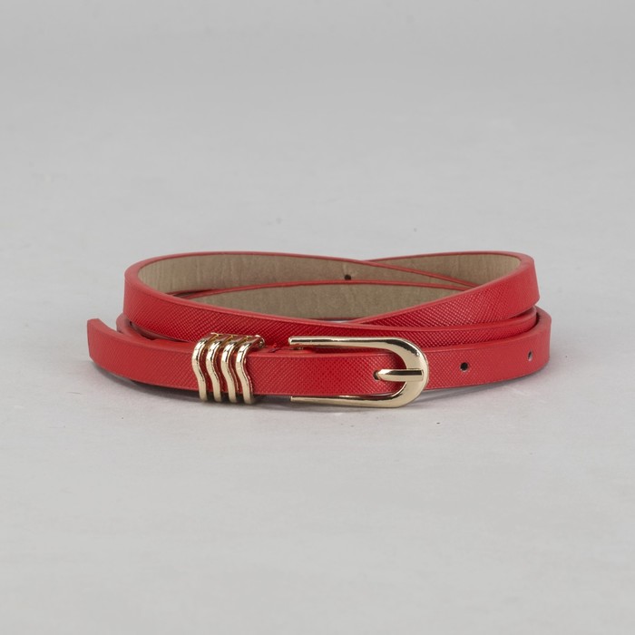Ремень женский "Волна", пряжка-хомут под золото, ширина - 1см, красный
