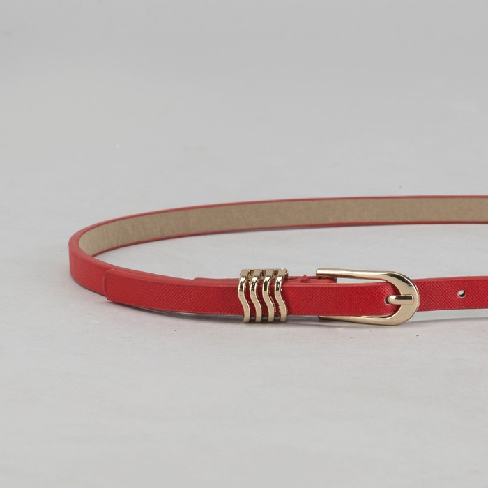 Ремень женский "Волна", пряжка-хомут под золото, ширина - 1см, красный