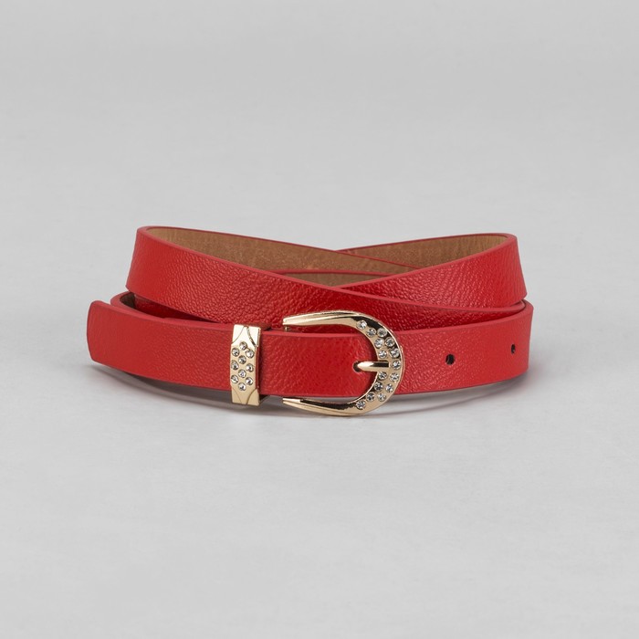 Ремень женский "Джули", пряжка-хомут под золото, ширина - 2см, красный