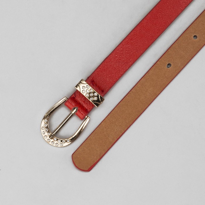Ремень женский "Джули", пряжка-хомут под золото, ширина - 2см, красный