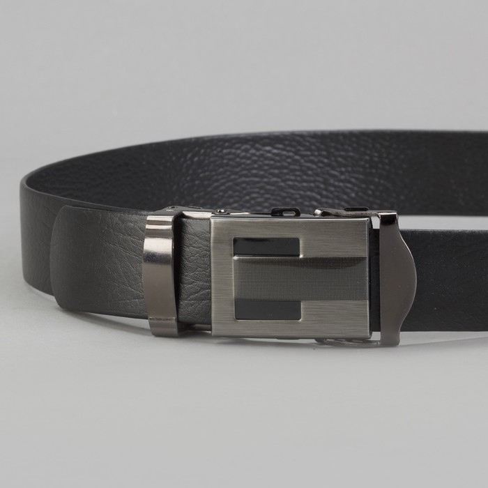 Ремень мужской гладкий "Классика", винт, пряжка-зажим под металл, ширина - 3,5см, чёрный