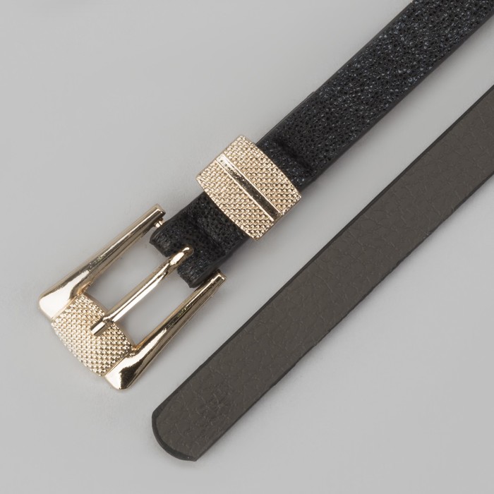 Ремень женский "Шарм", пряжка-хомут под золото, ширина - 1,5см, чёрный