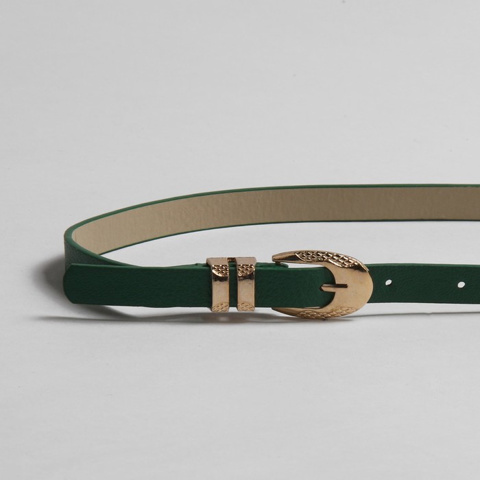 Ремень женский "Шик", пряжка-хомут под золото, ширина - 1,5см, зелёный